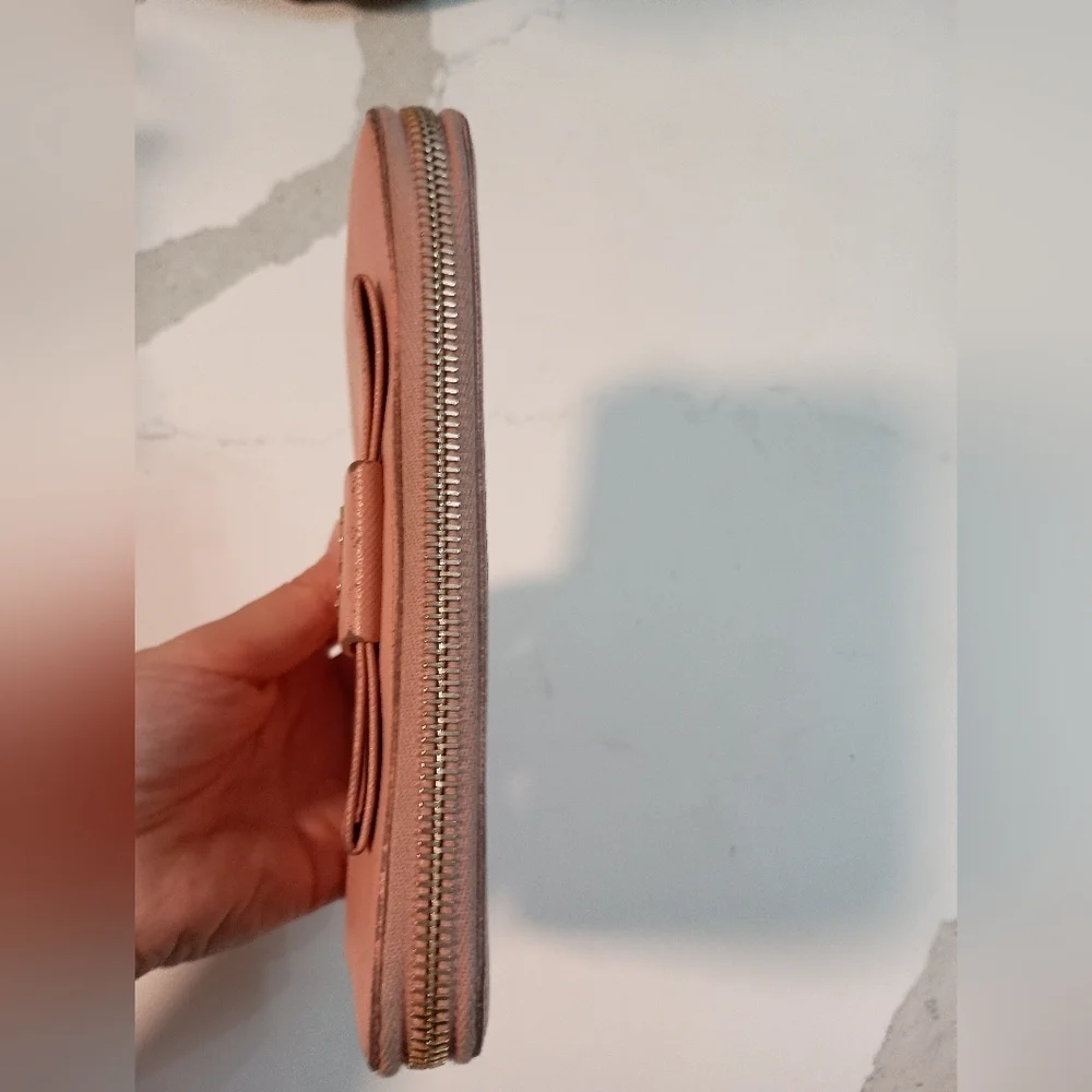 Prada Wallet Light Pink Lampo Saffiano Leather Ribbon Bow Zip Around